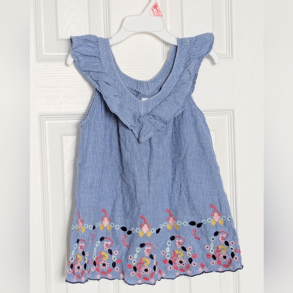 GAP Kids (Medium) Sleeveless Dress with Ruffled V-Neck & Colorful Embroidery